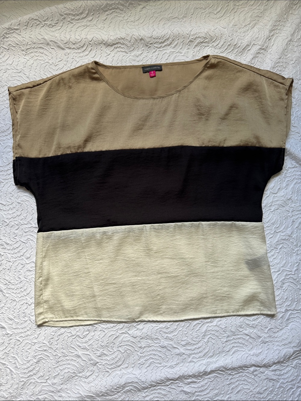 Vince Camuto Taupe, Black & Cream Colorblock Dolman Top